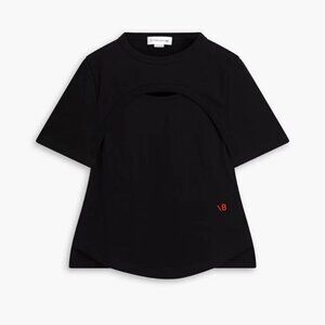 Victoria Beckham Black Logo Embroidered Cutout Cotton Jersey T-Shirt sz L